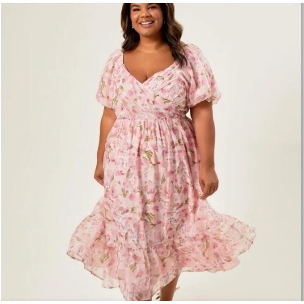 ARULA Pink Floral Midi Dress